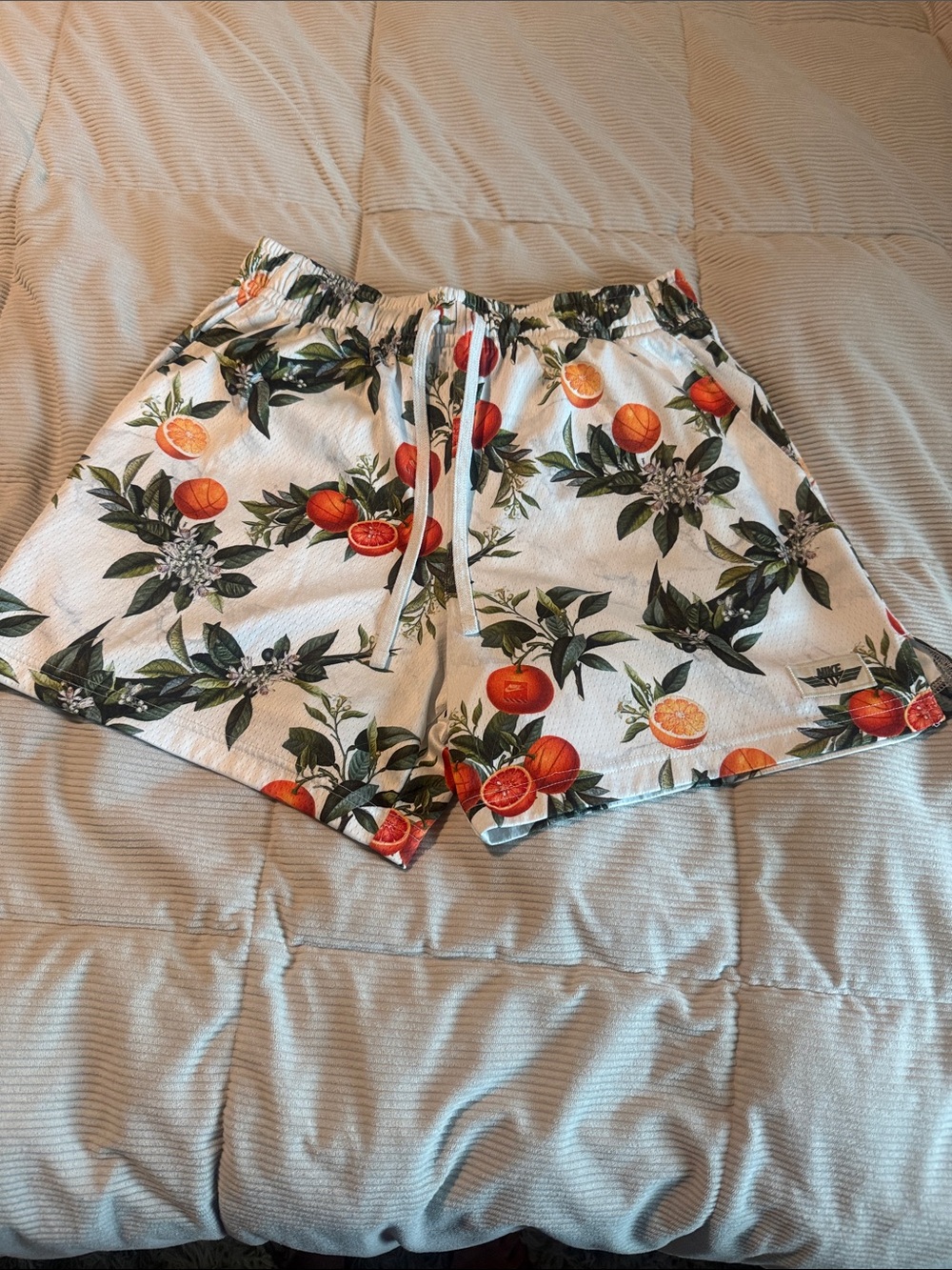 Nike Orange-Print Athletic Shorts with Drawstring Waist